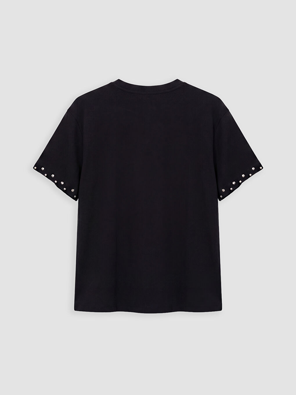 Siyah Bisiklet Yaka Taşlı Kadın Tişört-1