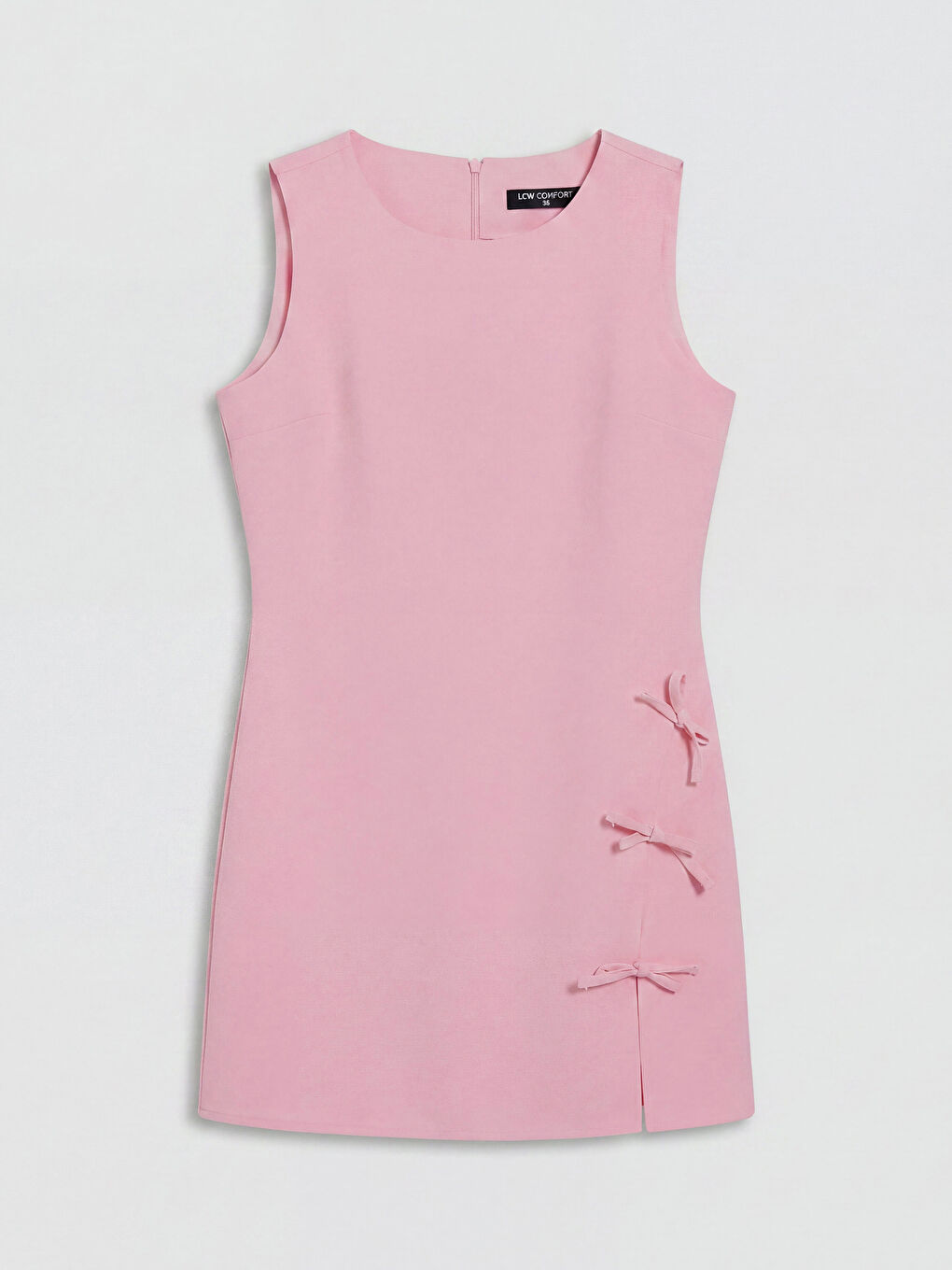 Pembe Bisiklet Yaka Fiyonk Detaylı Mini Elbise