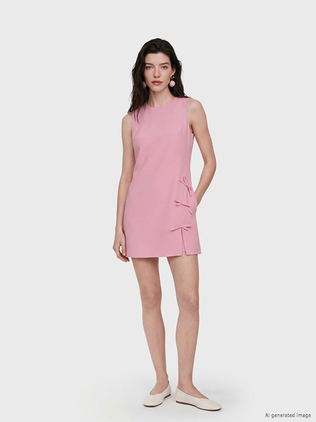 Crew Neck Bow Detailed Mini Dress-3