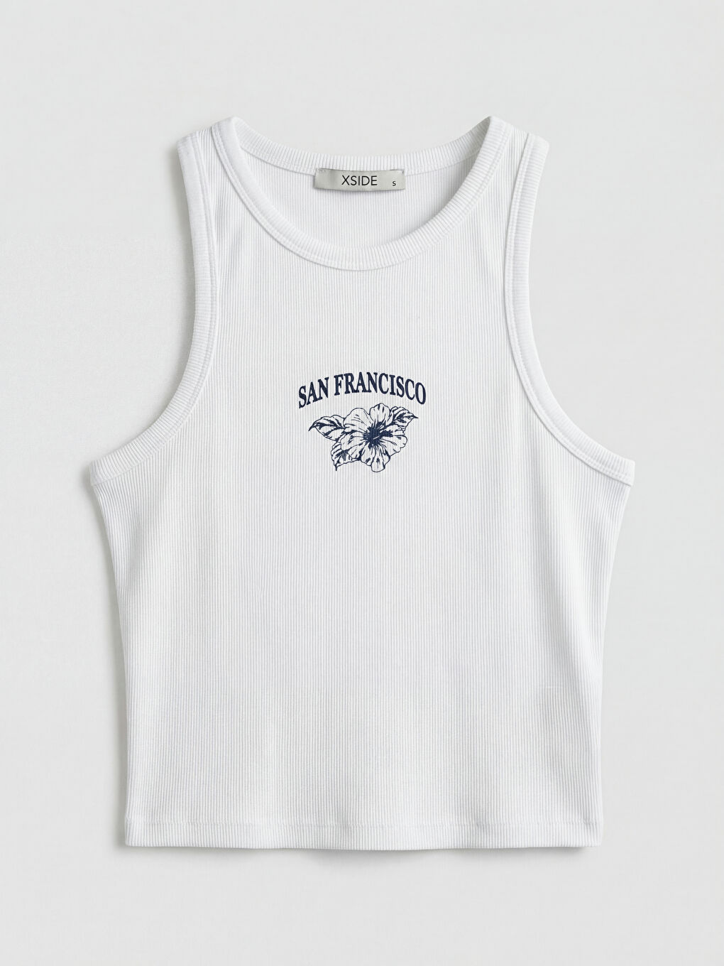 Beyaz San Francisco Baskılı Kadın Crop-4