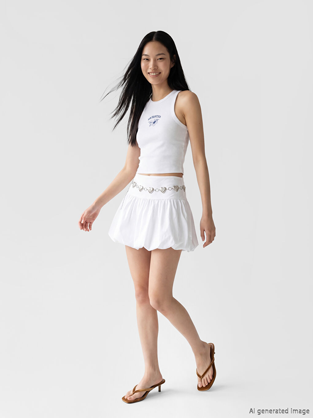 Beyaz San Francisco Baskılı Kadın Crop-1