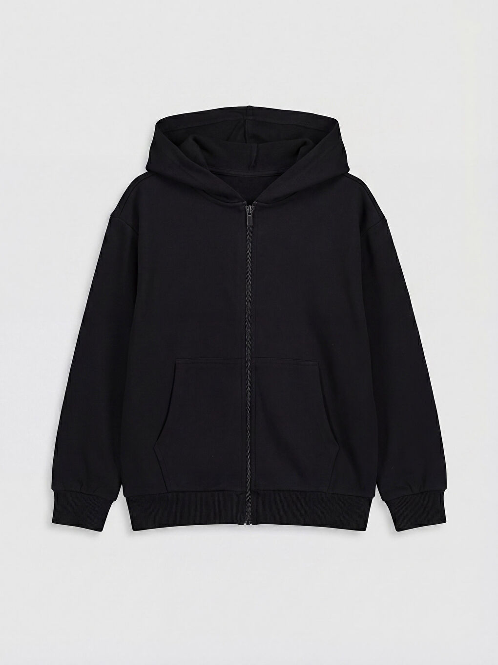 Siyah Kapüşonlu Kız Çocuk Fermuarlı Sweatshirt