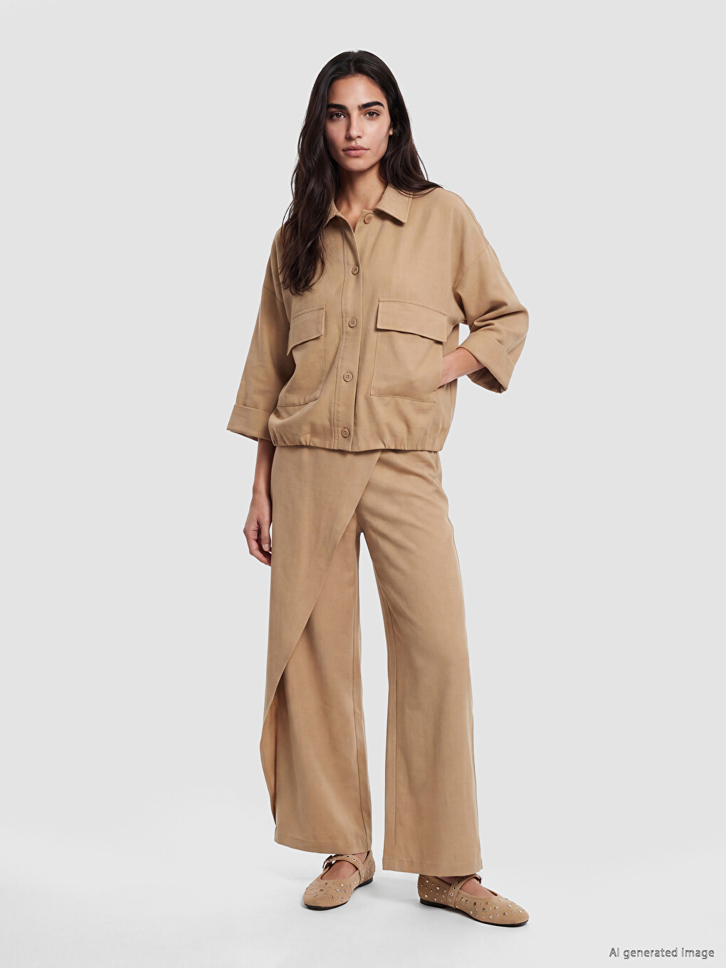 Wrap Closure Linen Blend Women's Trousers