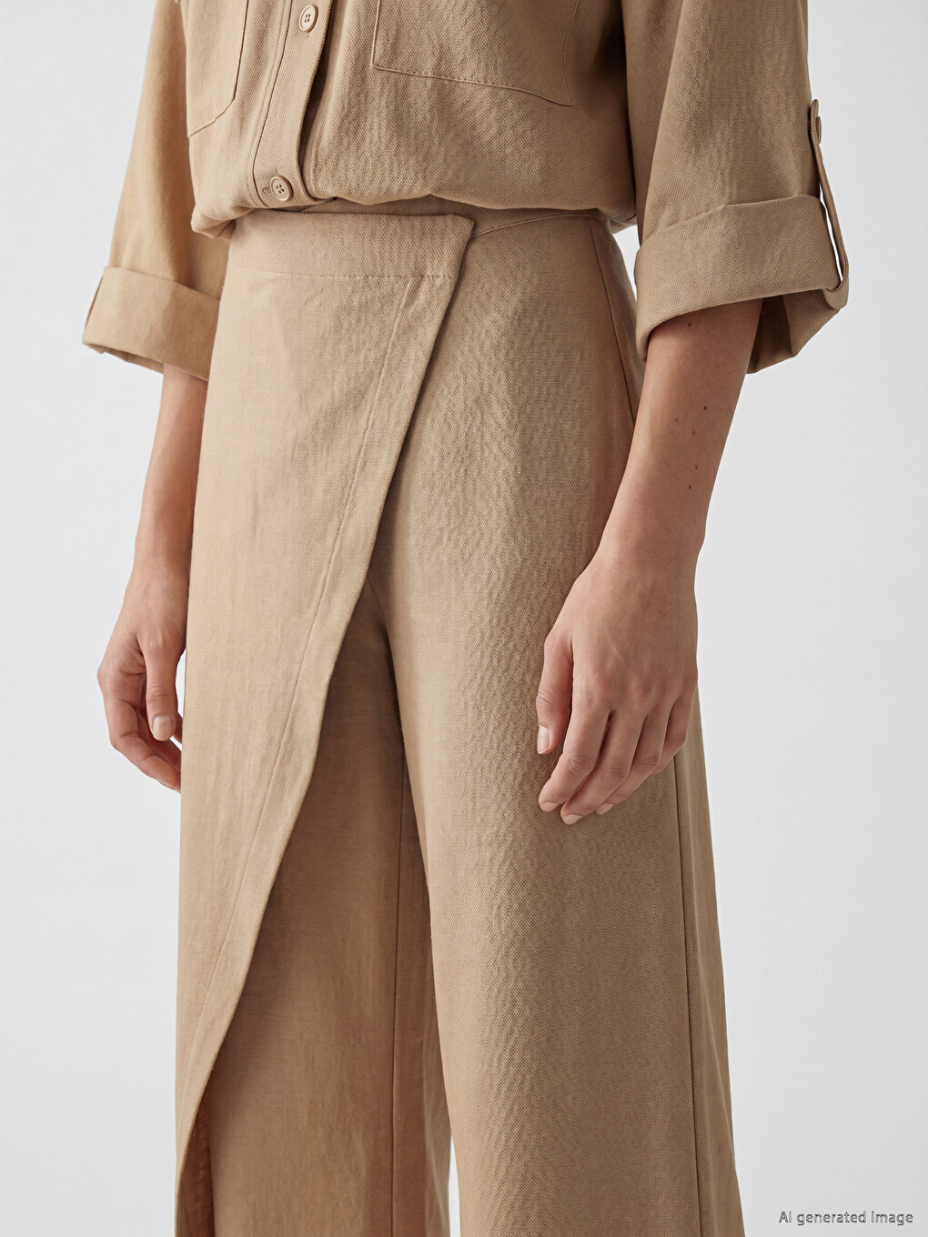 Wrap Closure Linen Blend Women's Trousers-2