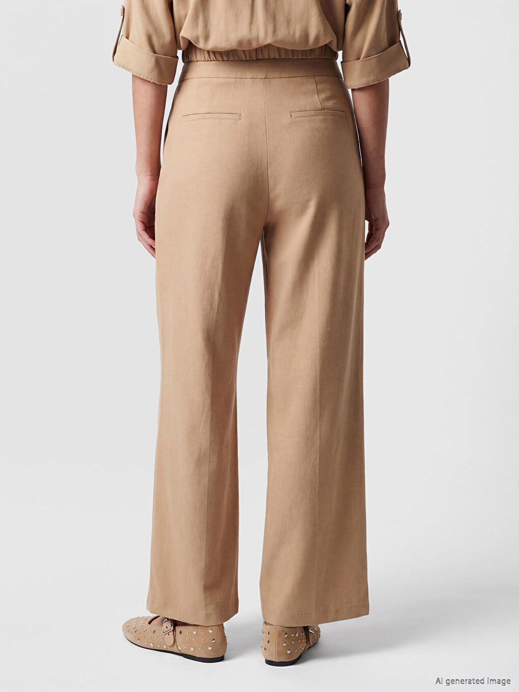 Wrap Closure Linen Blend Women's Trousers-3