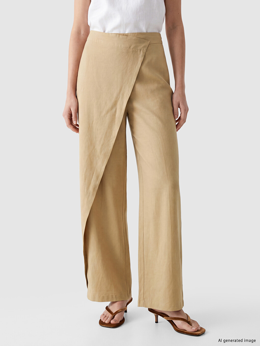 Wrap Closure Linen Blend Women's Trousers-1