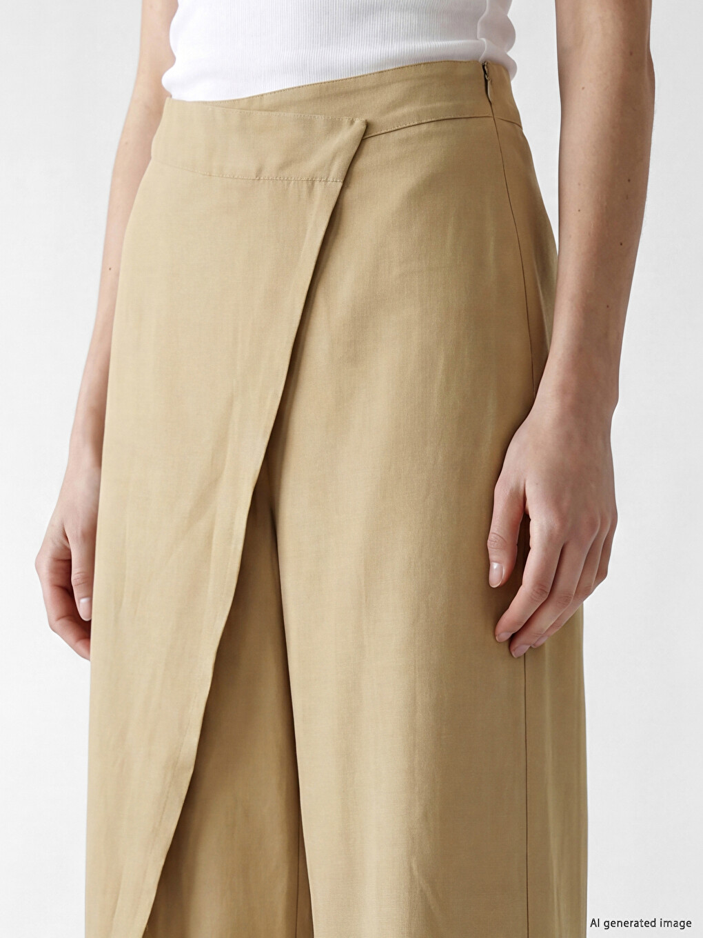 Wrap Closure Linen Blend Women's Trousers-2