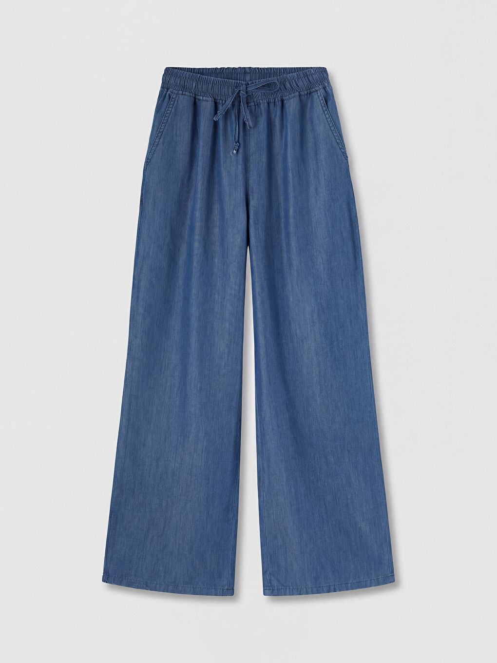 İndigo Beli Lastikli Wideleg Kadın Jean Pantolon