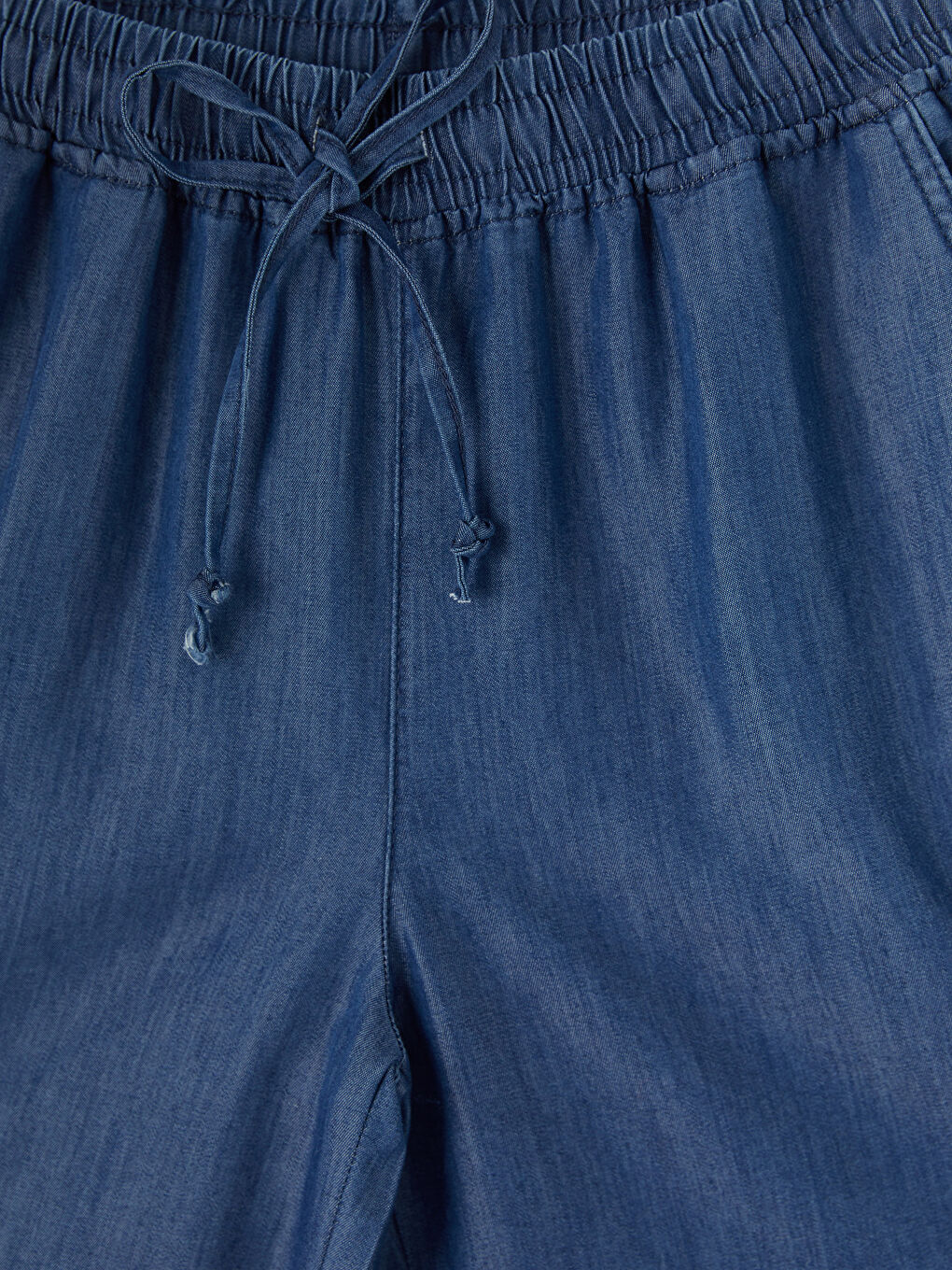 İndigo Beli Lastikli Wideleg Kadın Jean Pantolon-2