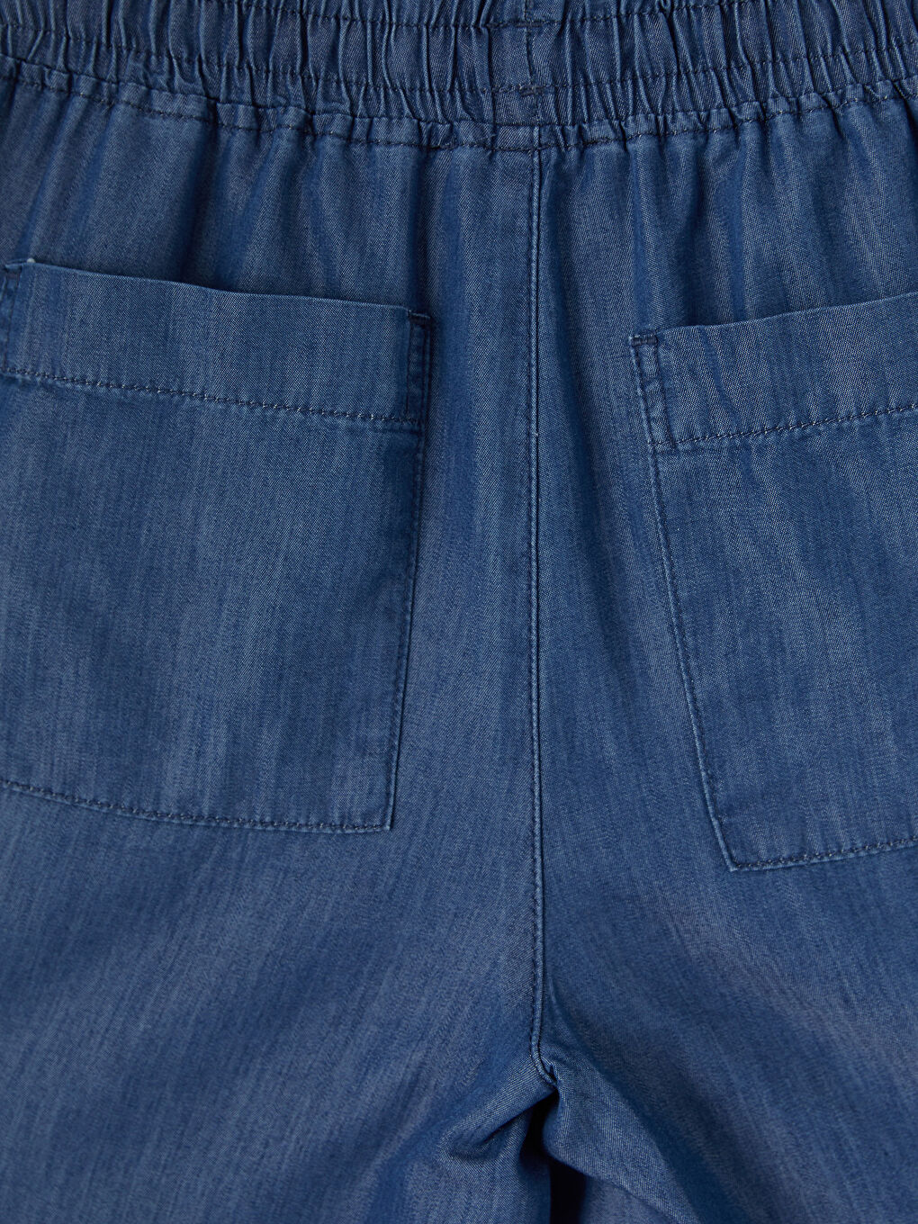 İndigo Beli Lastikli Wideleg Kadın Jean Pantolon-3