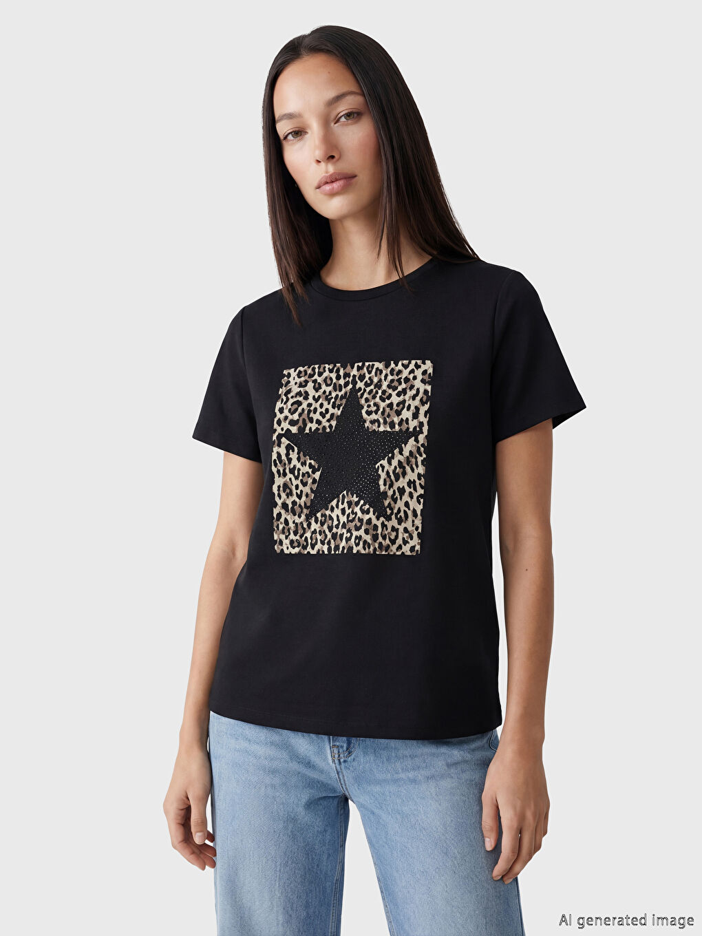 Siyah Bisiklet Yaka Desenli Bluz