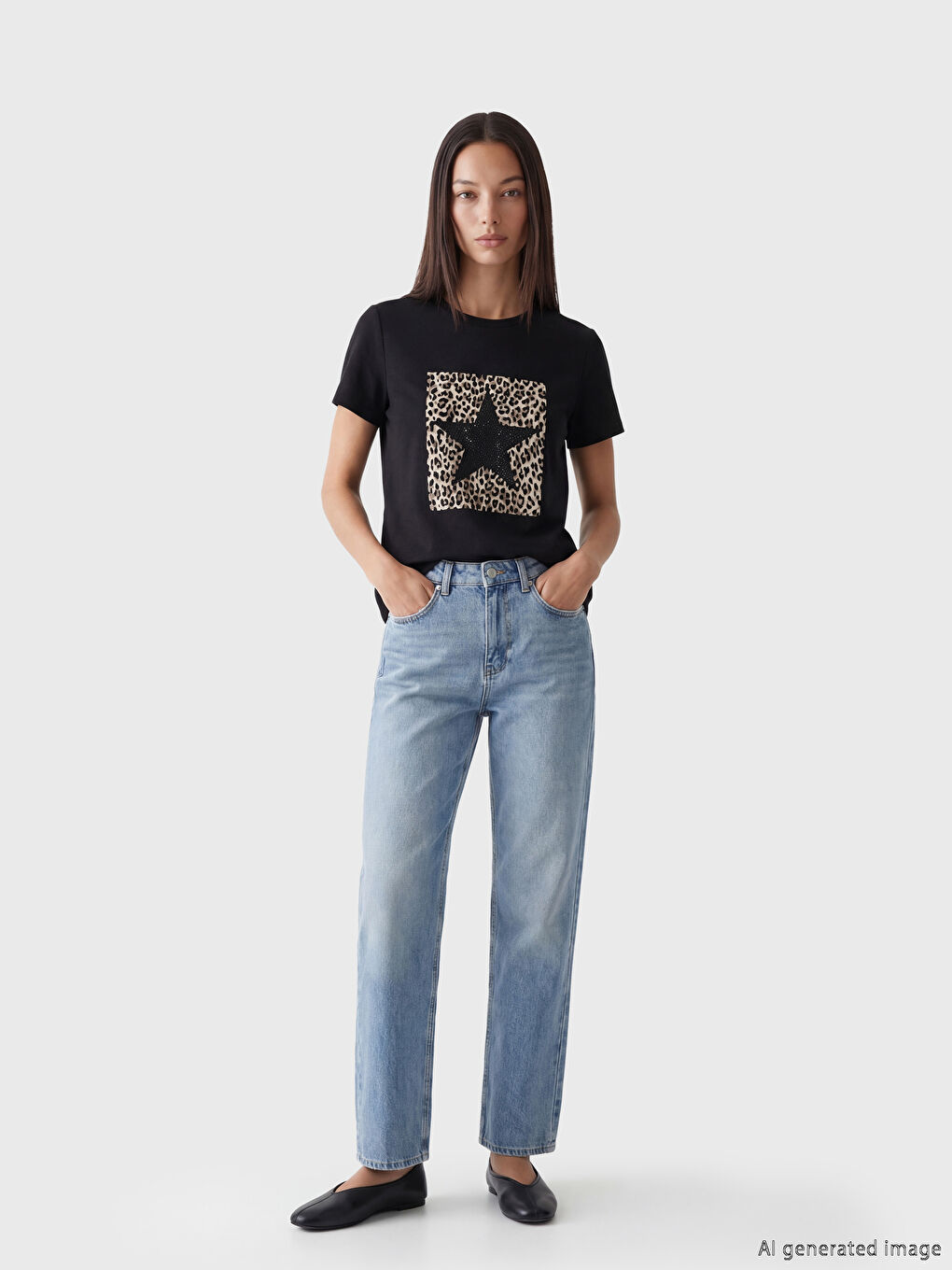 Siyah Bisiklet Yaka Desenli Bluz-1