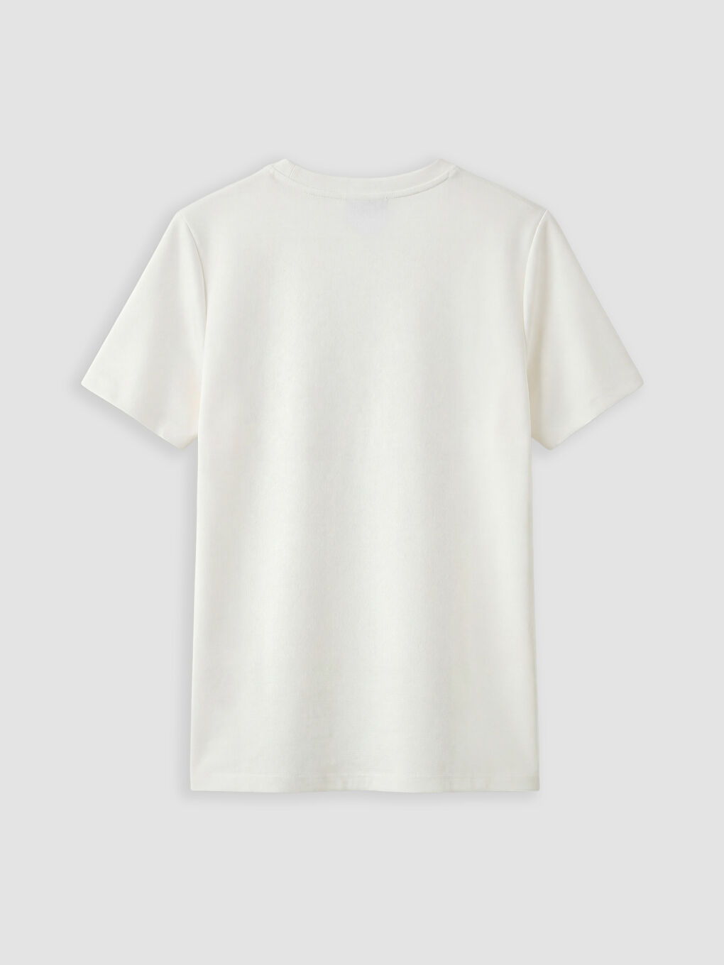 Ekru Bisiklet Yaka Baskılı Kadın Tişört-1