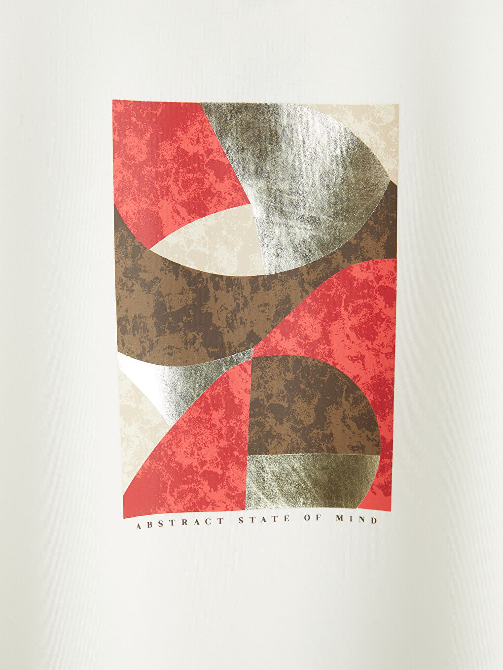 Ekru Bisiklet Yaka Baskılı Kadın Tişört-2