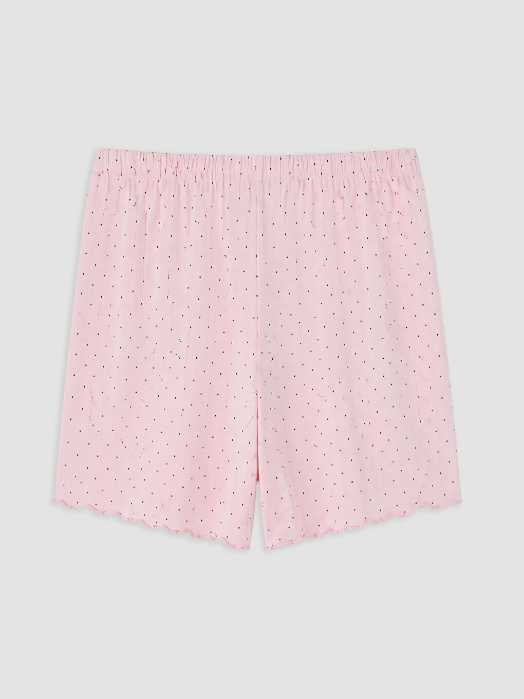 Pembe V Yaka Puantiyeli Kadın Şortlu Pijama Takımı-4