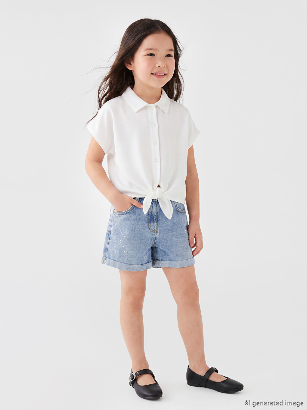 Tie Detail Poplin Girls' Shirt