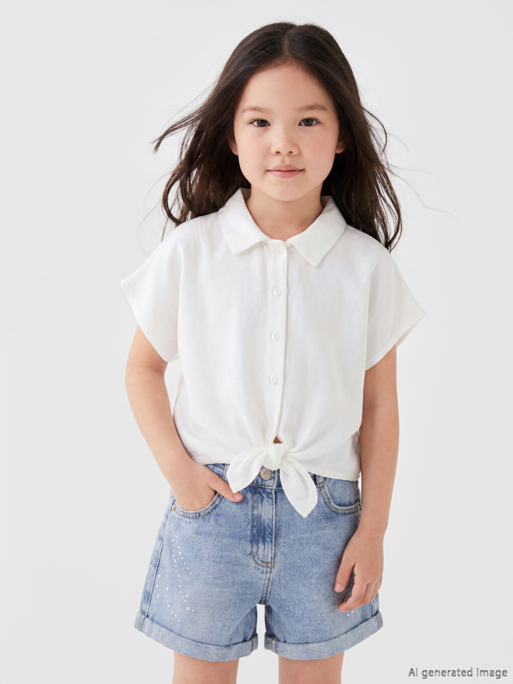 Tie Detail Poplin Girls' Shirt-1
