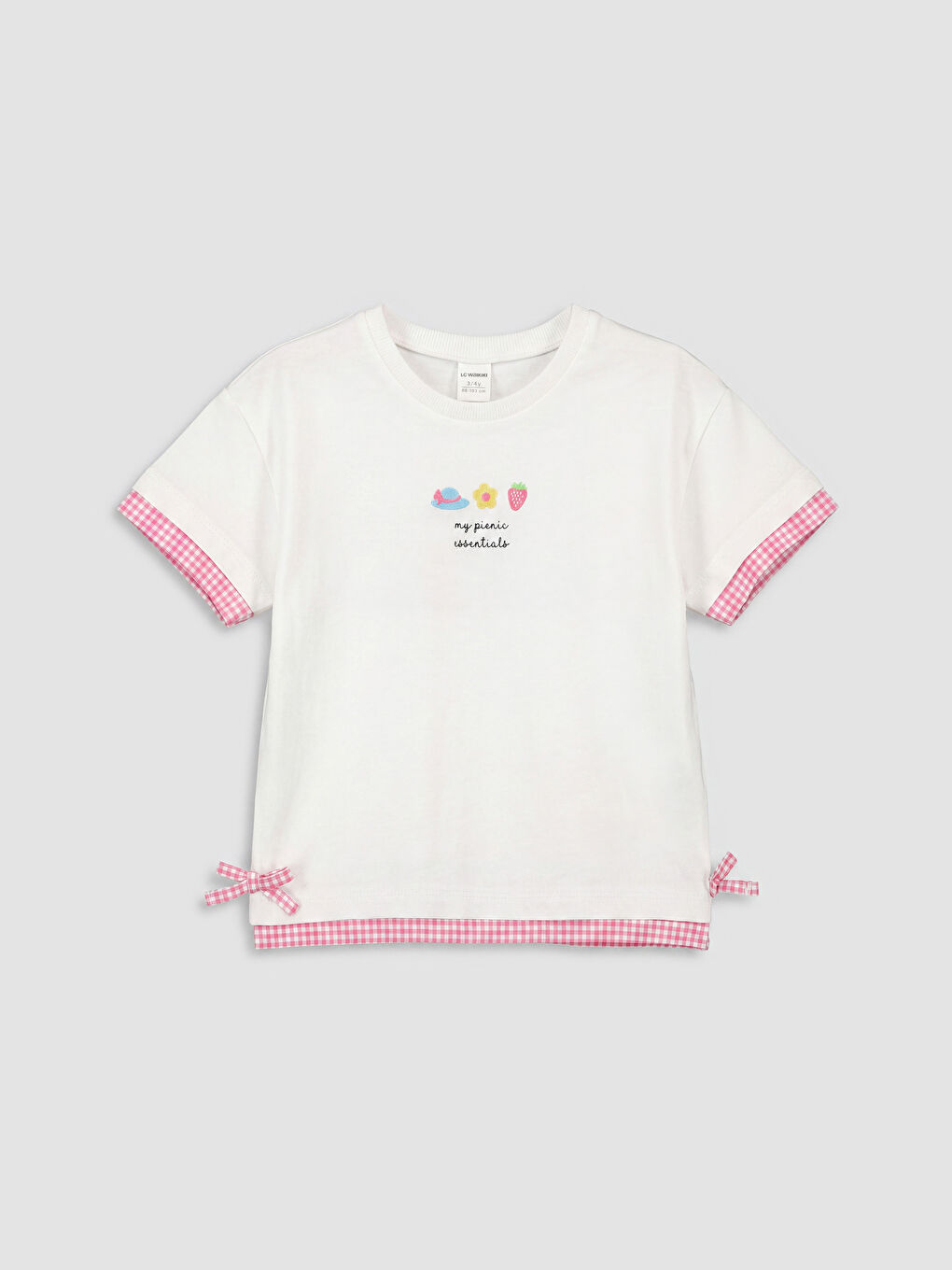 Beyaz Bisiklet Yaka Nakışlı Fiyonk Detaylı Kız Çocuk Tişört