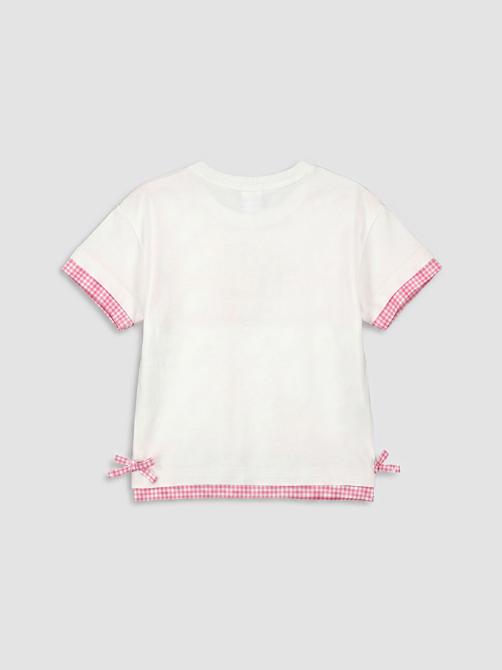 Beyaz Bisiklet Yaka Nakışlı Fiyonk Detaylı Kız Çocuk Tişört-1