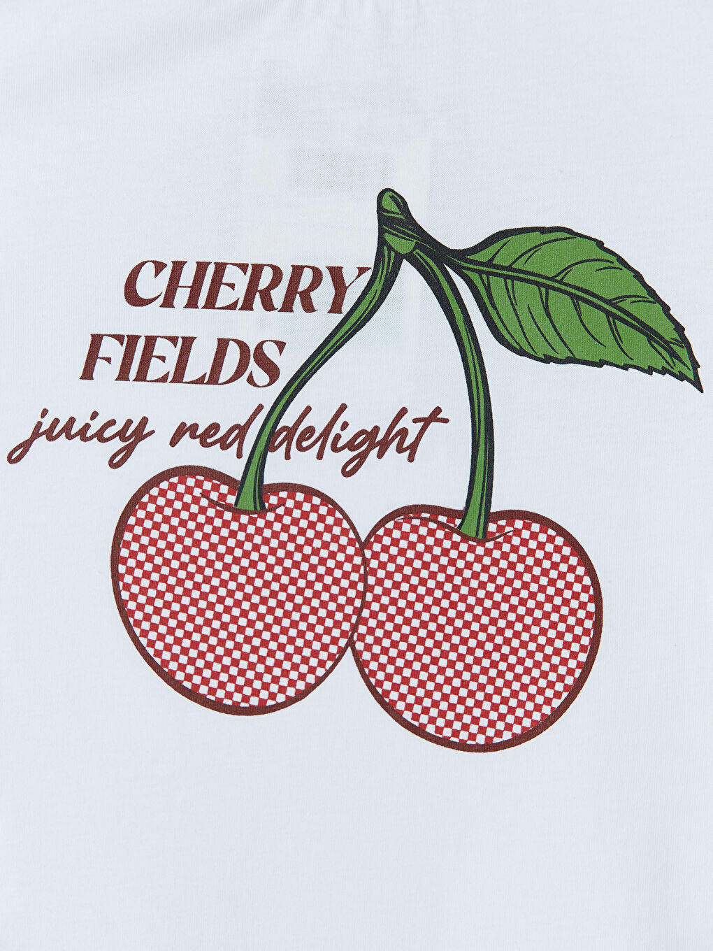 Beyaz Bisiklet Yaka Kiraz Baskılı Kız Çocuk Tişört-2