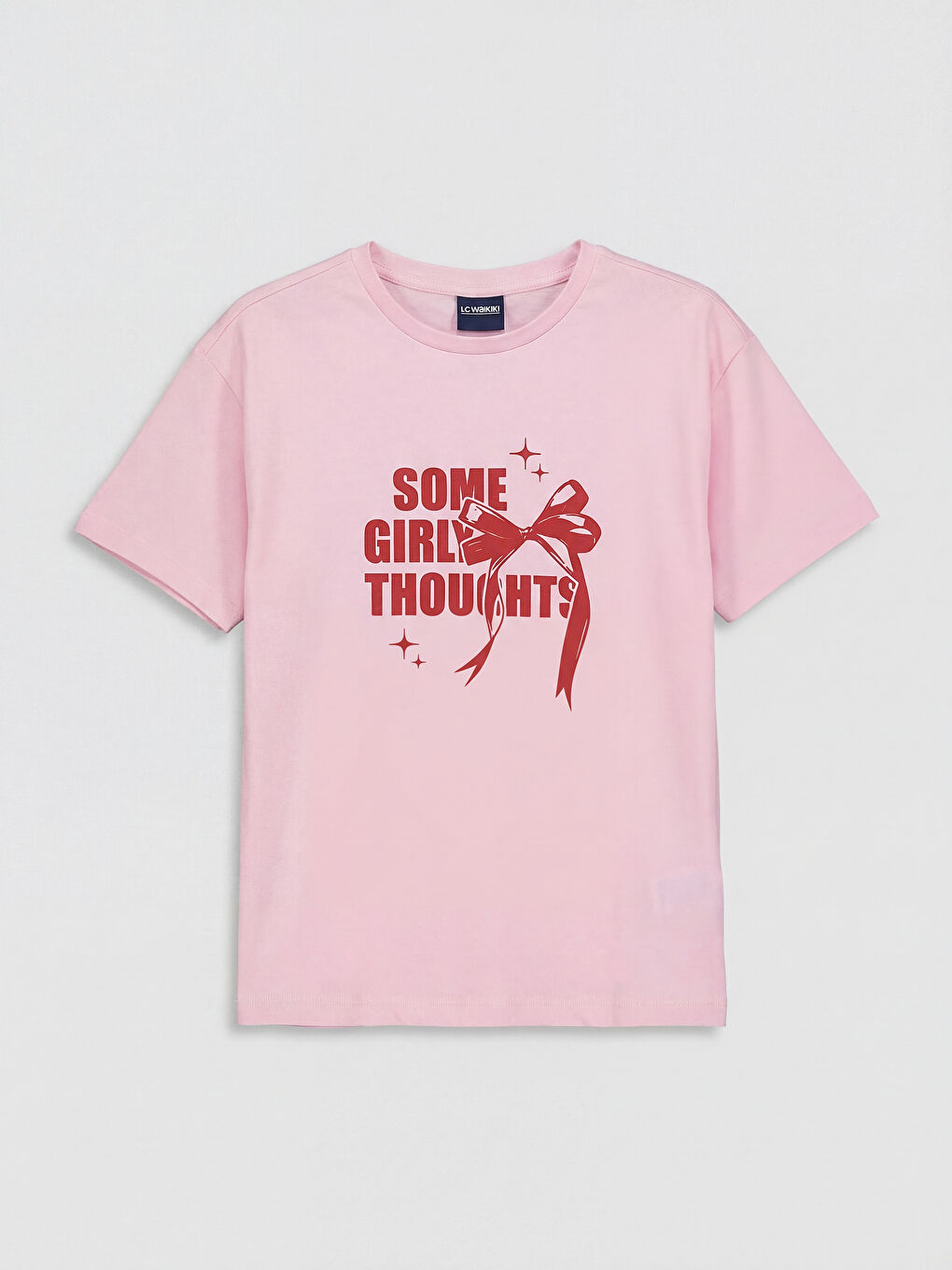 Pembe Bisiklet Yaka Baskılı Kız Çocuk Tişört