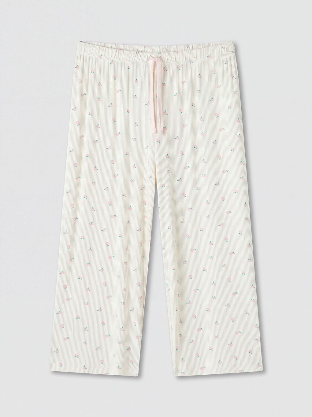 Ekru Desenli Kadın Kapri Pijama Altı