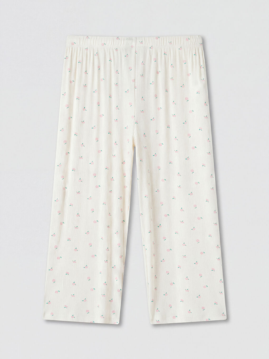 Ekru Desenli Kadın Kapri Pijama Altı-1