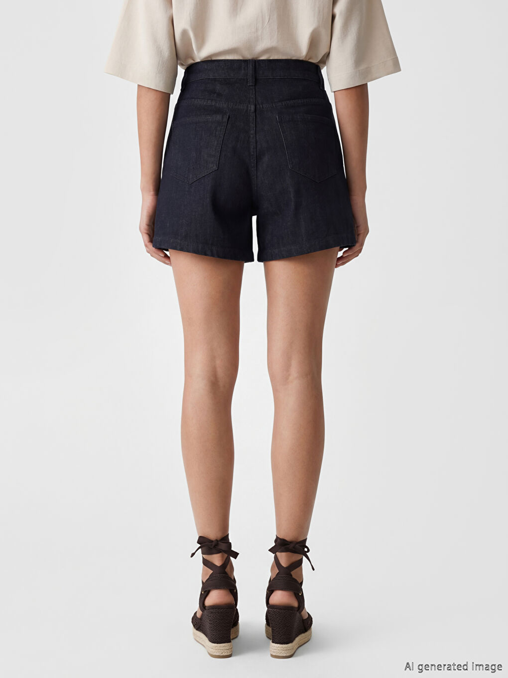 High Waisted Women's Denim Shorts-3