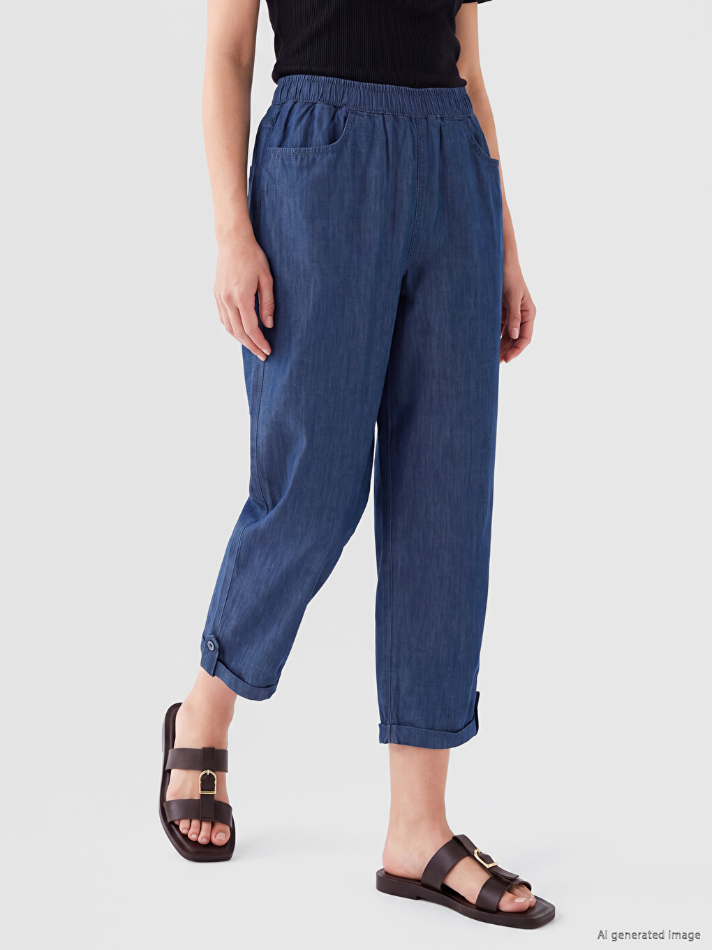Elastic Waist Women's Jean Capri-1