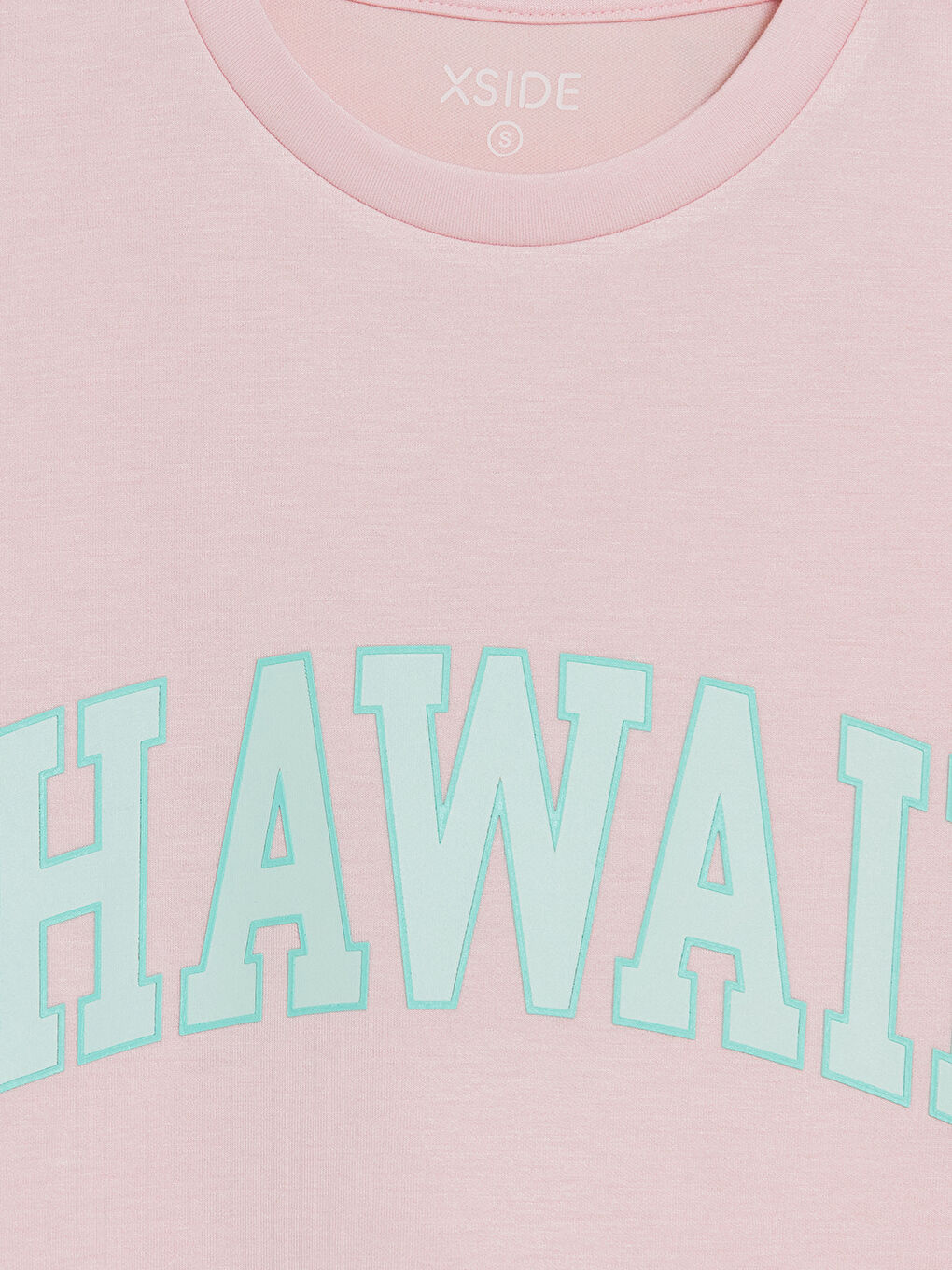 Pembe Bisiklet Yaka Hawaii Baskılı Kadın Tişört-1