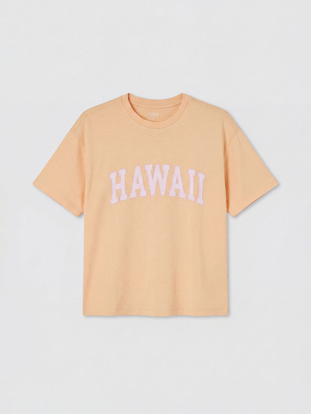 Mercan Bisiklet Yaka Hawaii Baskılı Kadın Tişört