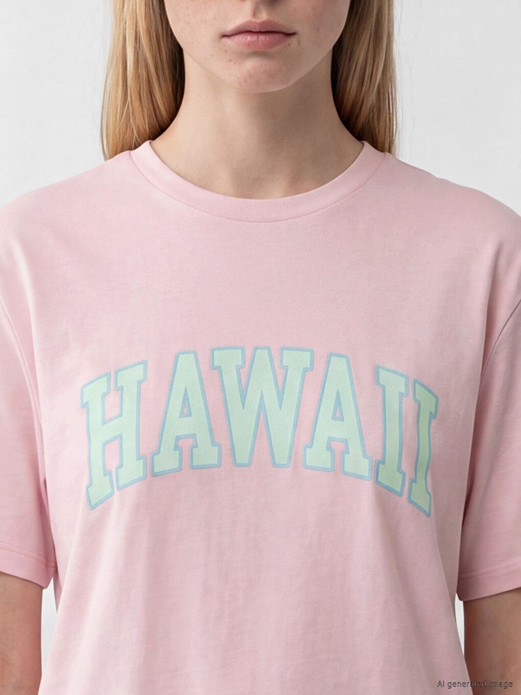 Pembe Hawaii Baskılı Soft Touch Kadın Tişört-2