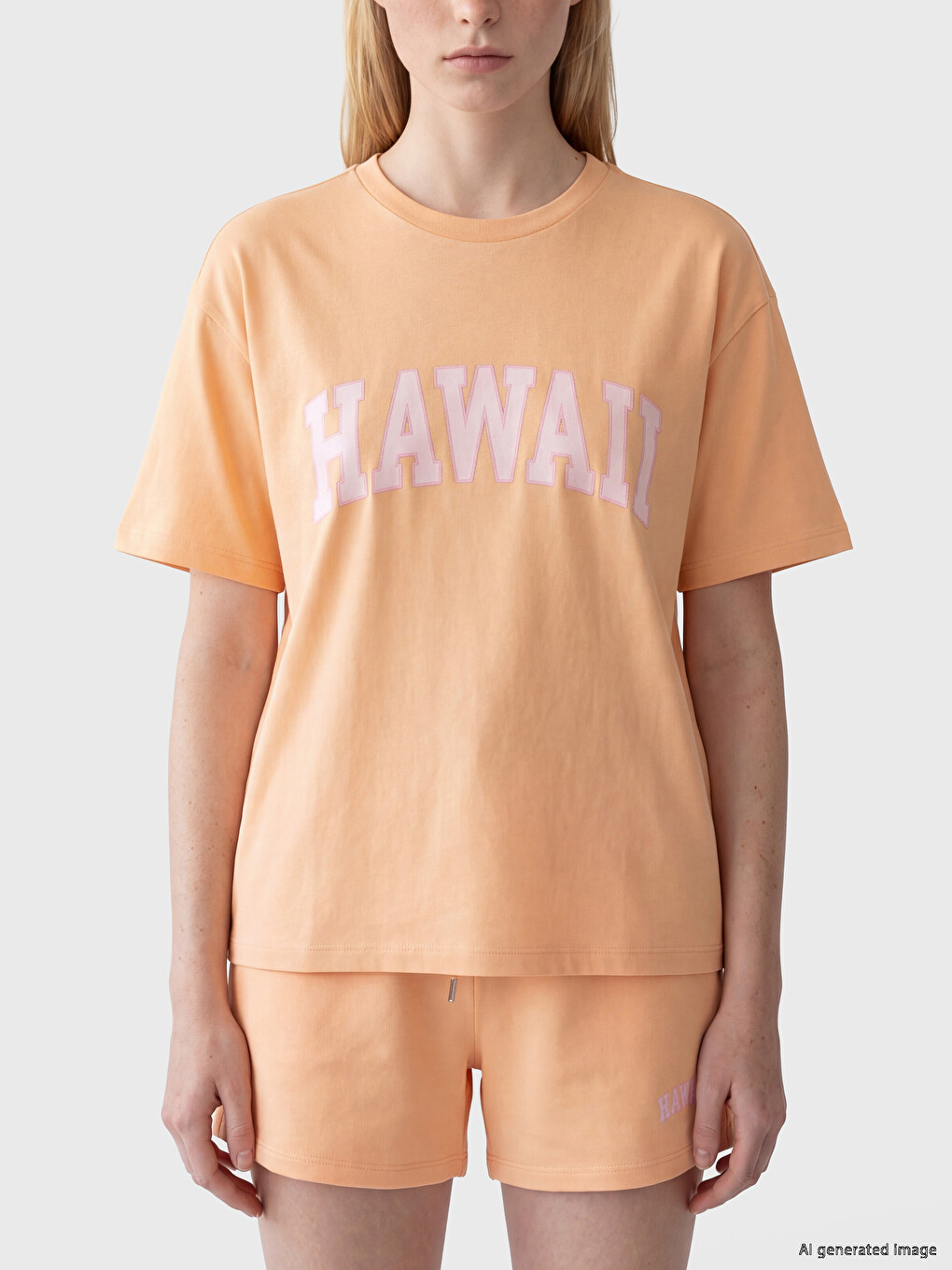 Mercan Hawaii Baskılı Soft Touch Kadın Tişört-2