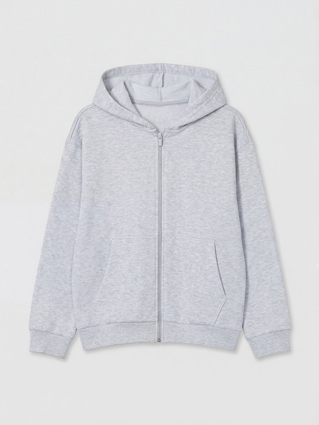 Gri Kapüşonlu Kız Çocuk Fermuarlı Sweatshirt