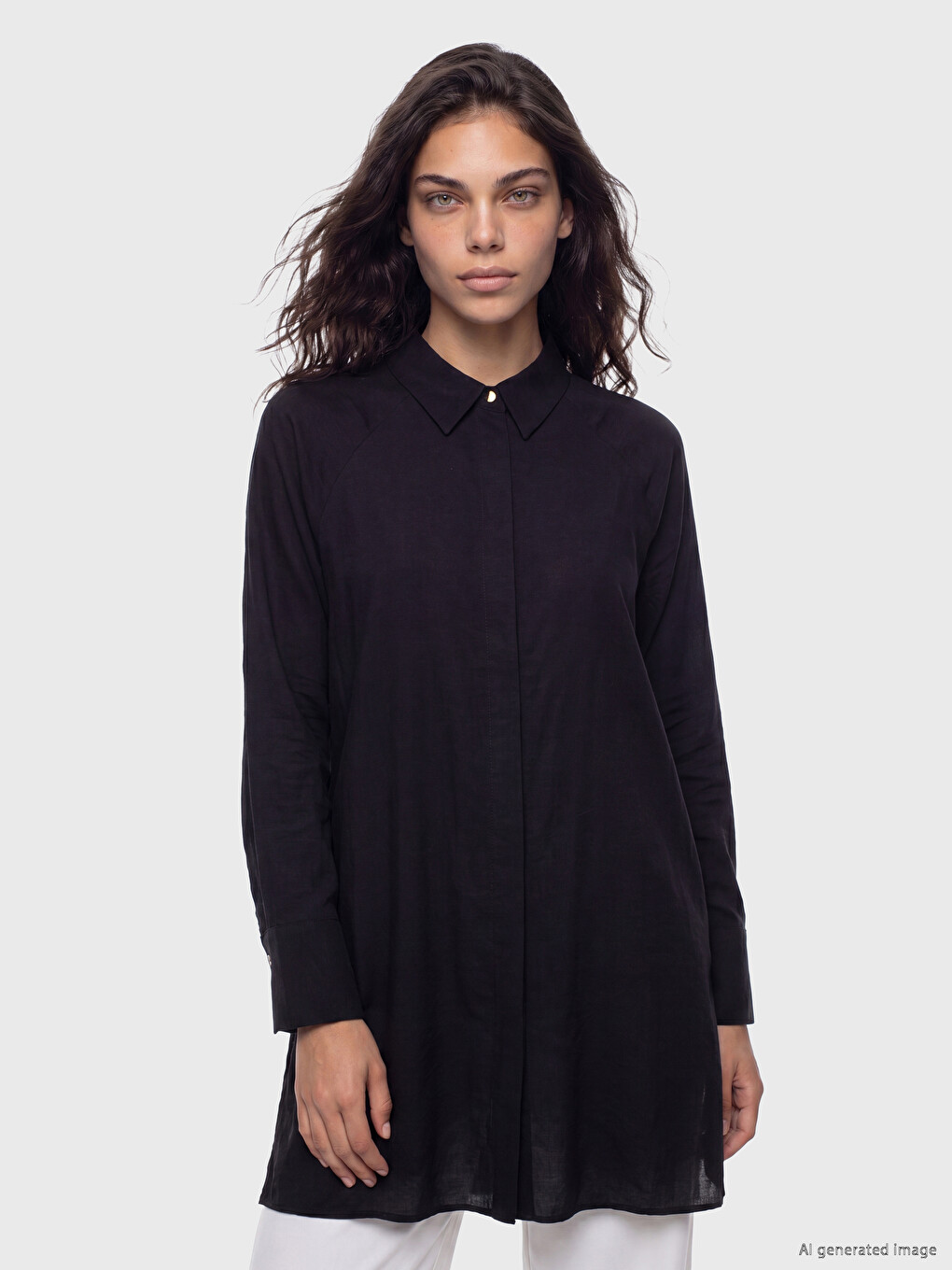 Siyah Loose Fit Kadın Gömlek Tunik