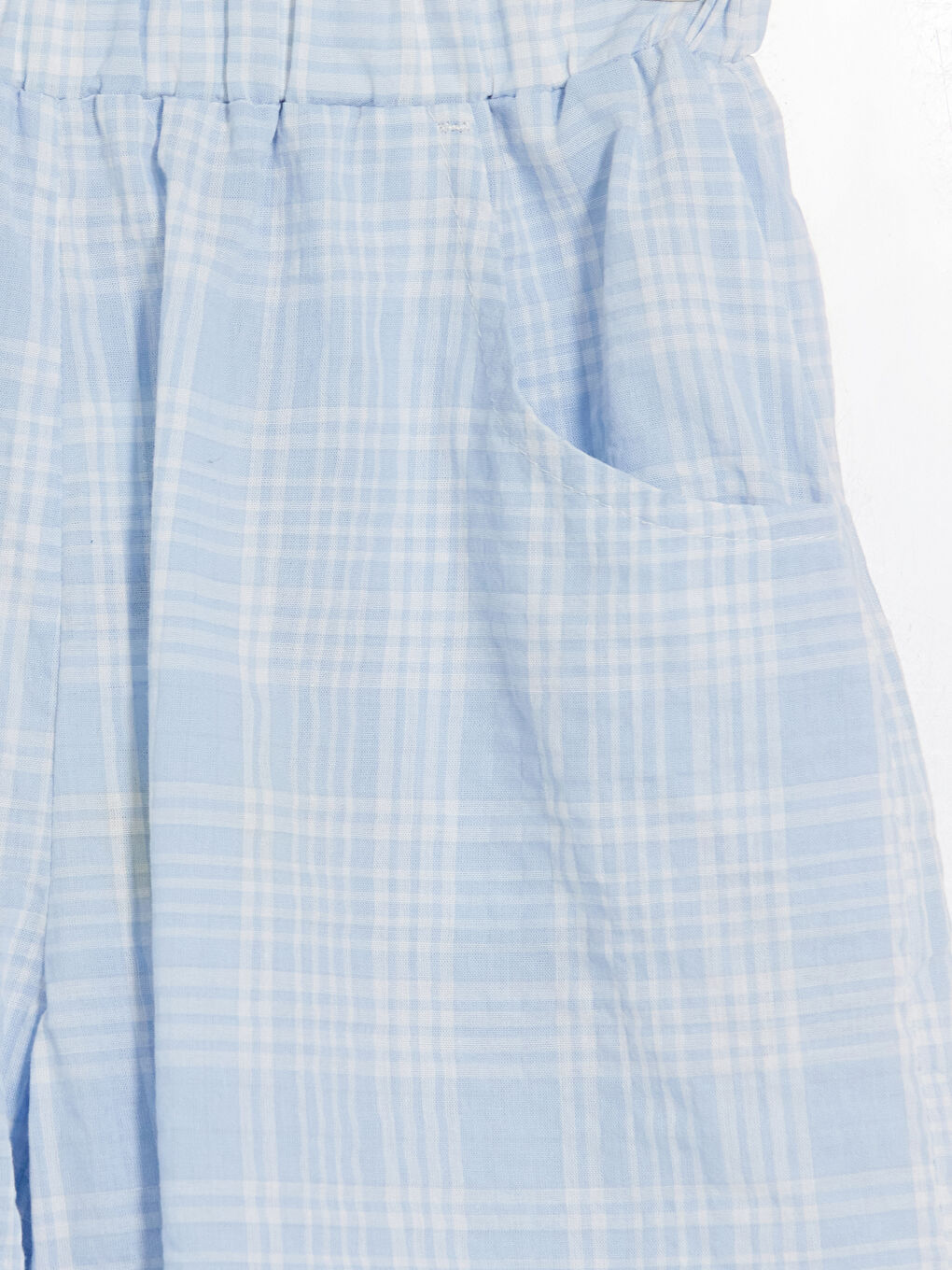 Mavi Loose Fit Beli Lastikli Kız Çocuk Kareli Pantolon-1