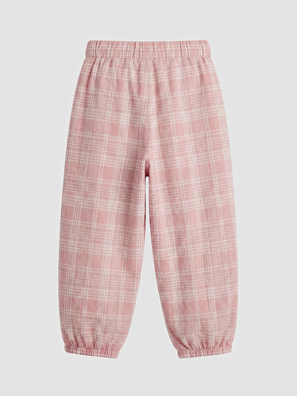 Pembe Beli Lastikli Kız Çocuk Kareli Pantolon-1