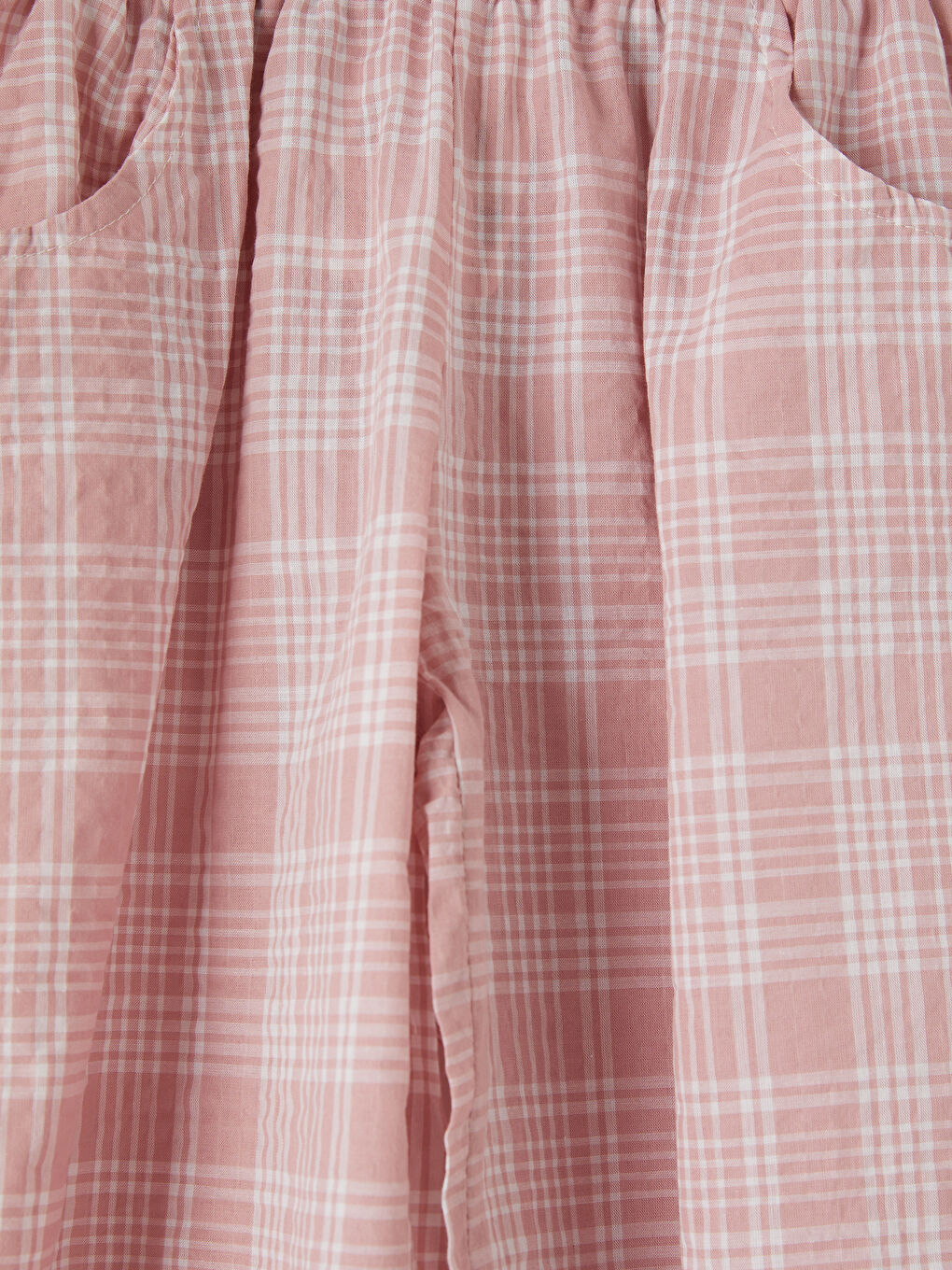 Pembe Beli Lastikli Kız Çocuk Kareli Pantolon-2