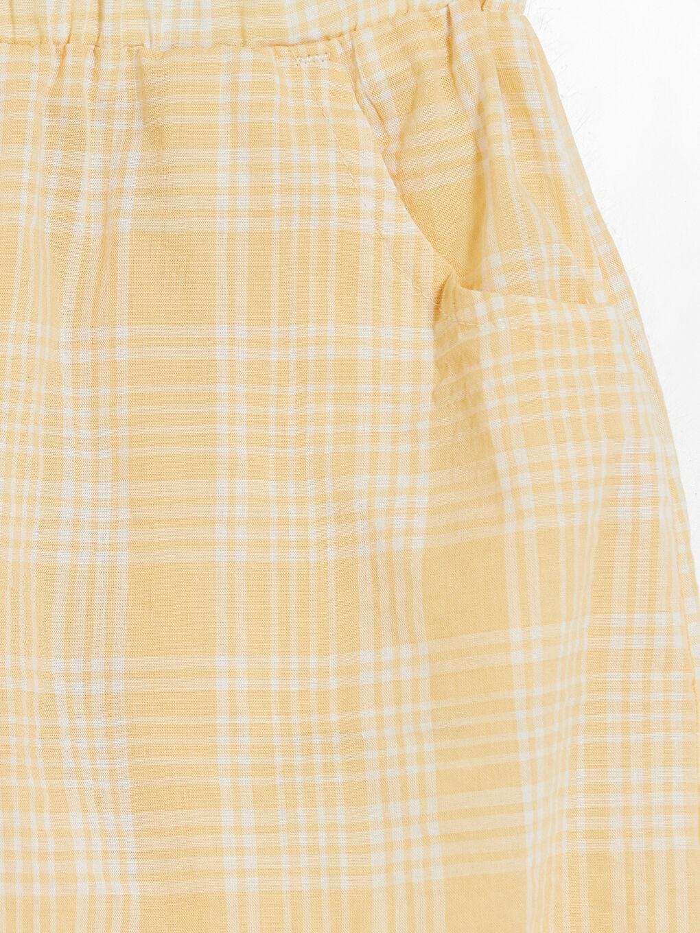 Sarı Loose Fit Beli Lastikli Kız Çocuk Kareli Pantolon-1