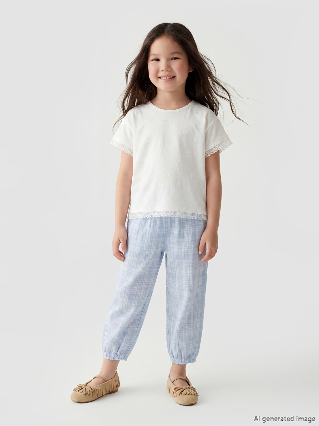Elastic Waist Girls' Plaid Trousers