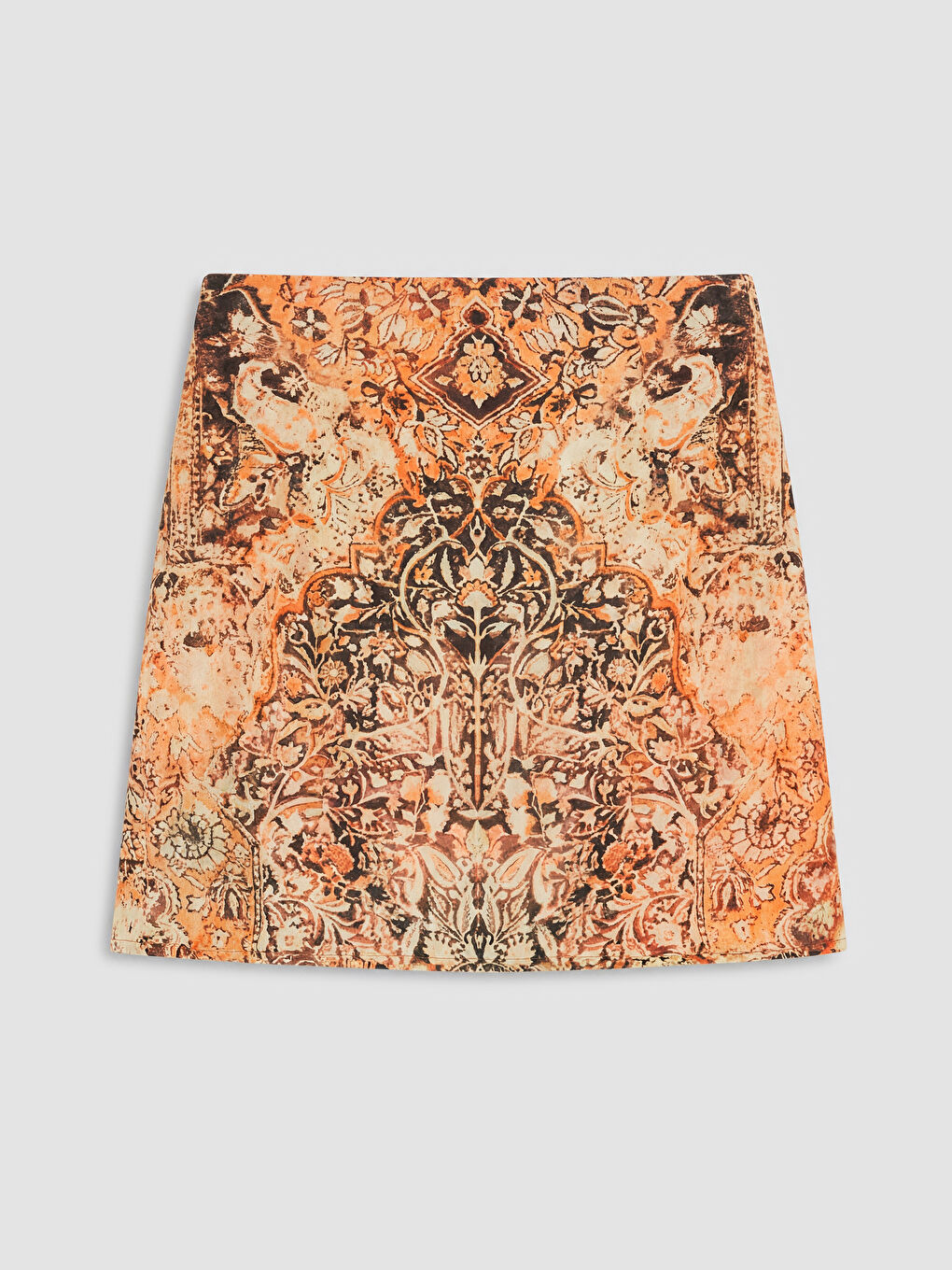 Kahverengi Yandan Bağlamalı Desenli Mini Etek-1