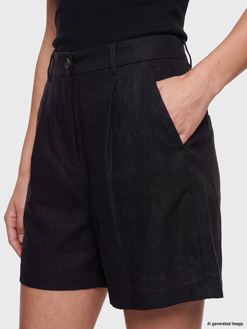 Linen Blended Women's Pleated Shorts-2
