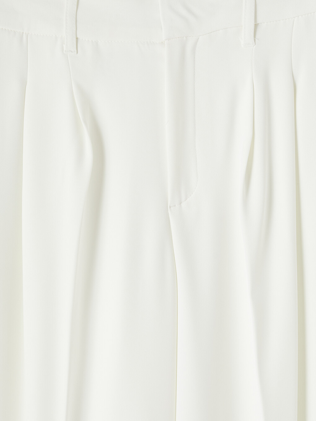 Ekru Loose Fit Keten Görünümlü Kadın Pileli Pantolon-1
