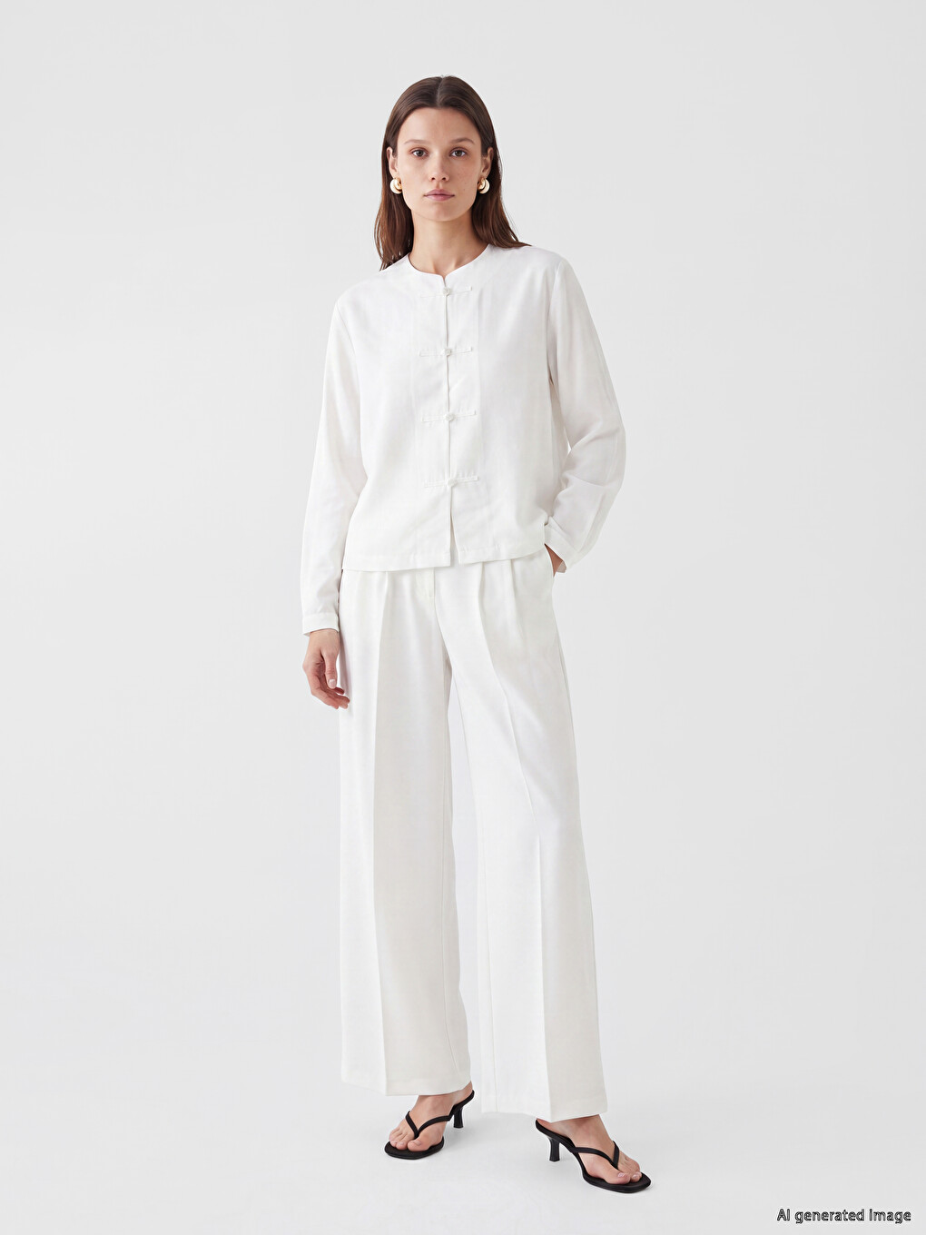 Loose Fit Ženske plisirane pantalone izgleda lana
