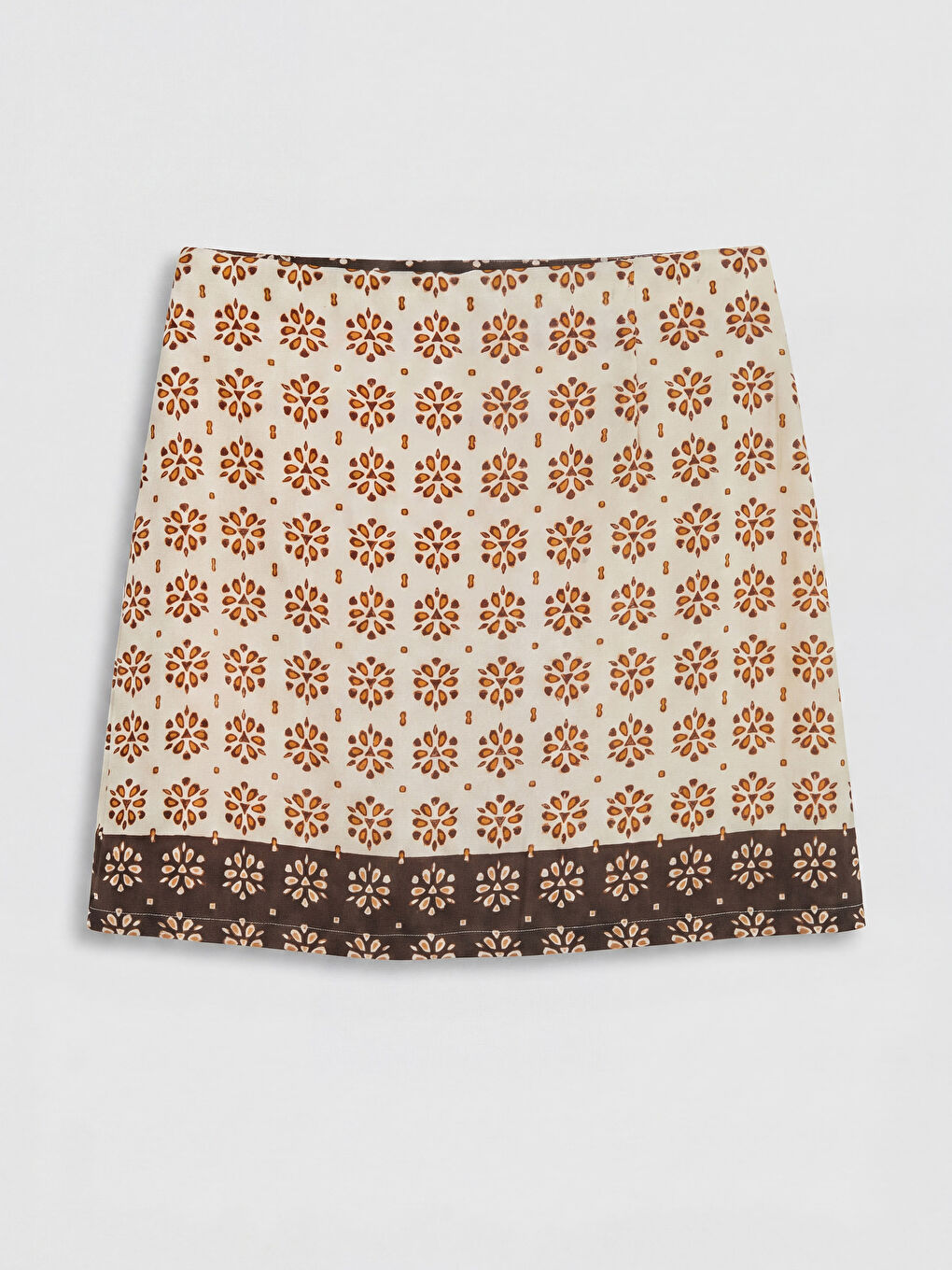 Kahverengi Beli Fermuarlı Desenli Kadın Şort Etek-1