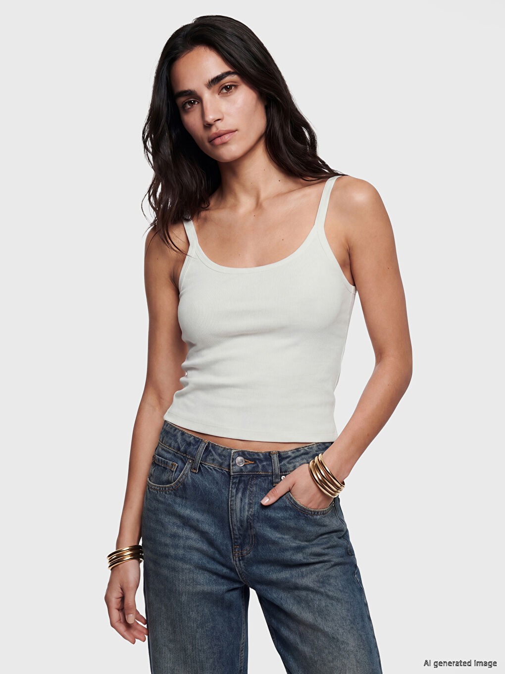 V Neck Ribbed Strappy Women's Tank Top