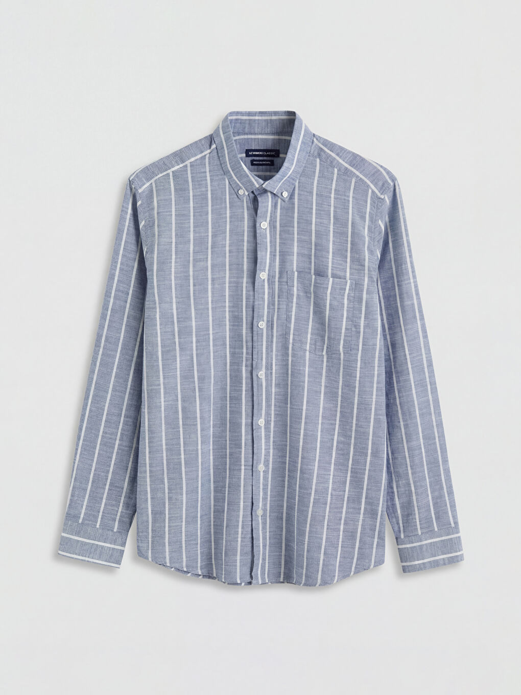 Mavi Regular Fit Çizgili Erkek Dokulu Gömlek