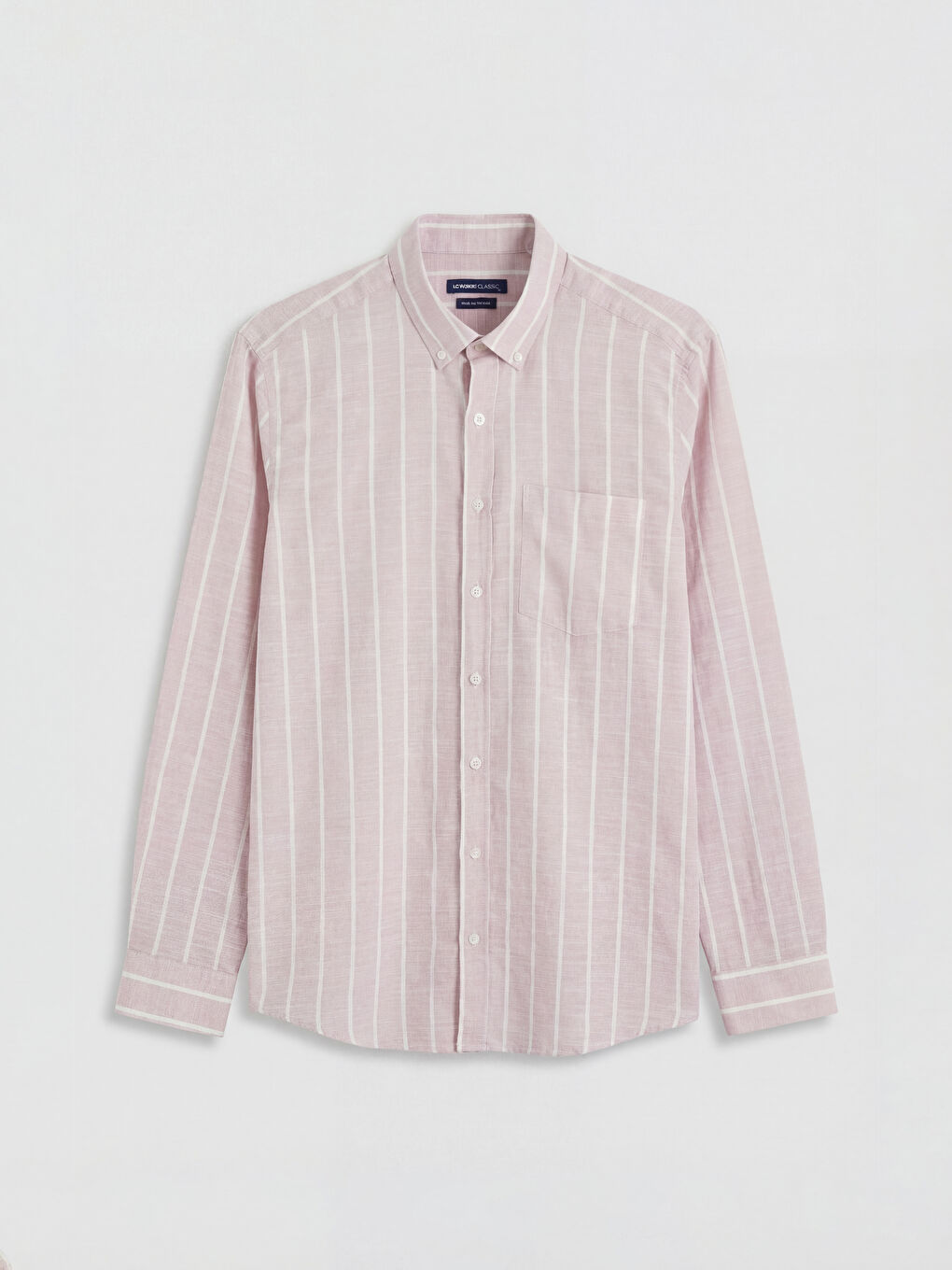 Pembe Regular Fit Çizgili Erkek Dokulu Gömlek