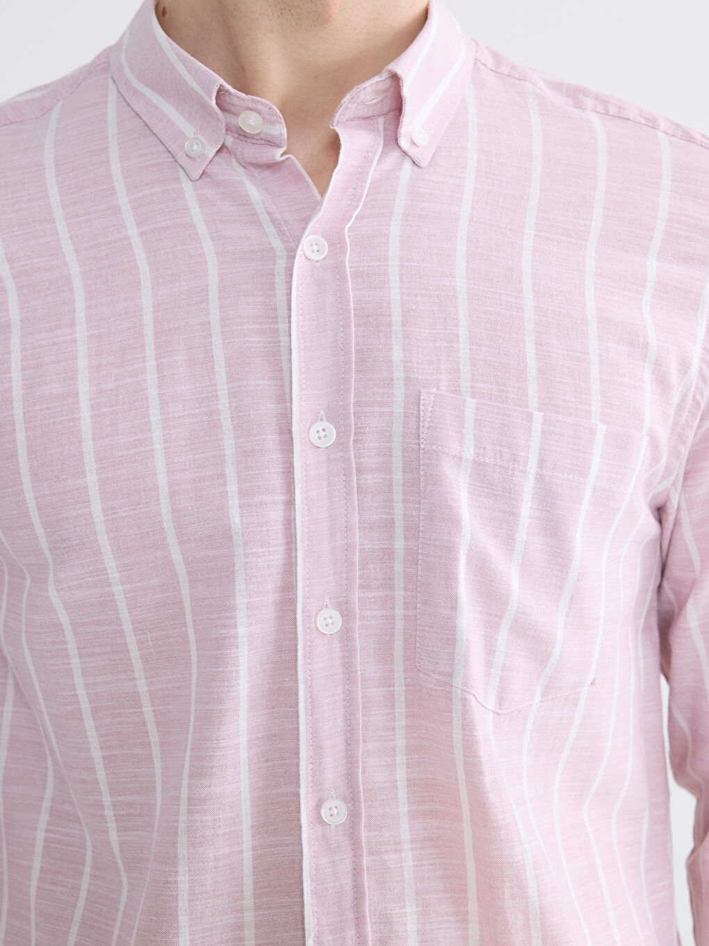 Pembe Regular Fit Çizgili Erkek Dokulu Gömlek-2
