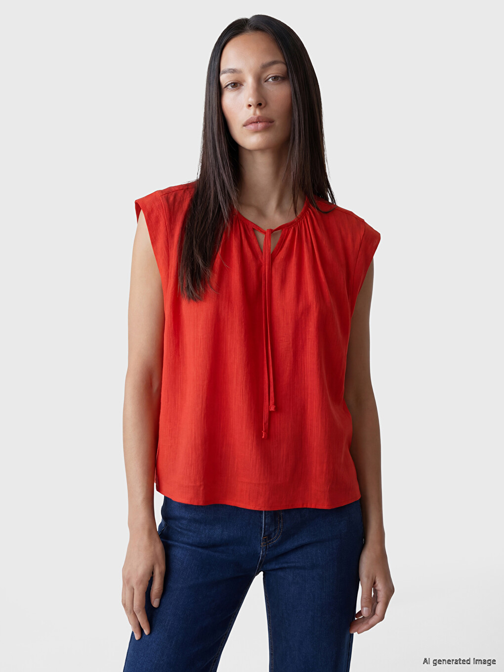 Tie Neck Gathered Blouse-2